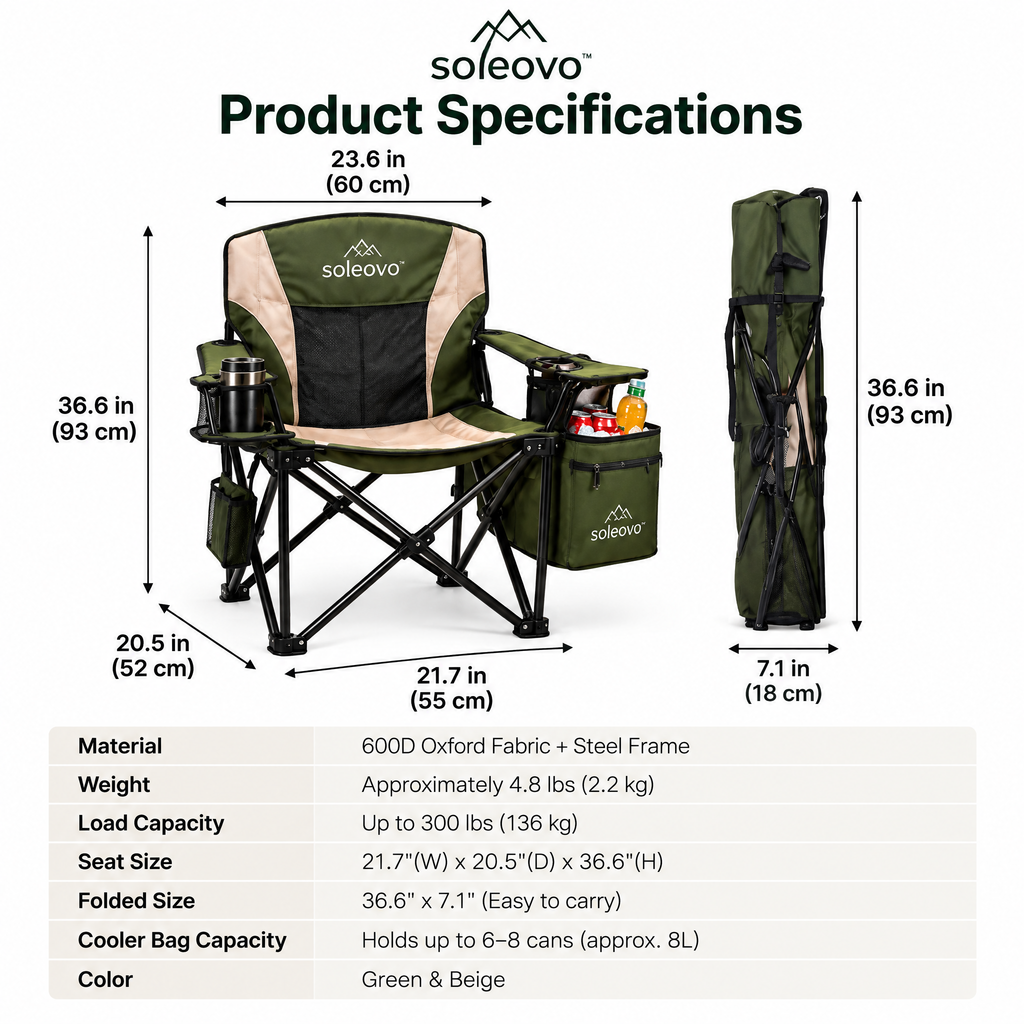 soleovo™ Portable Folding Camping Chair with Cooler Bag
