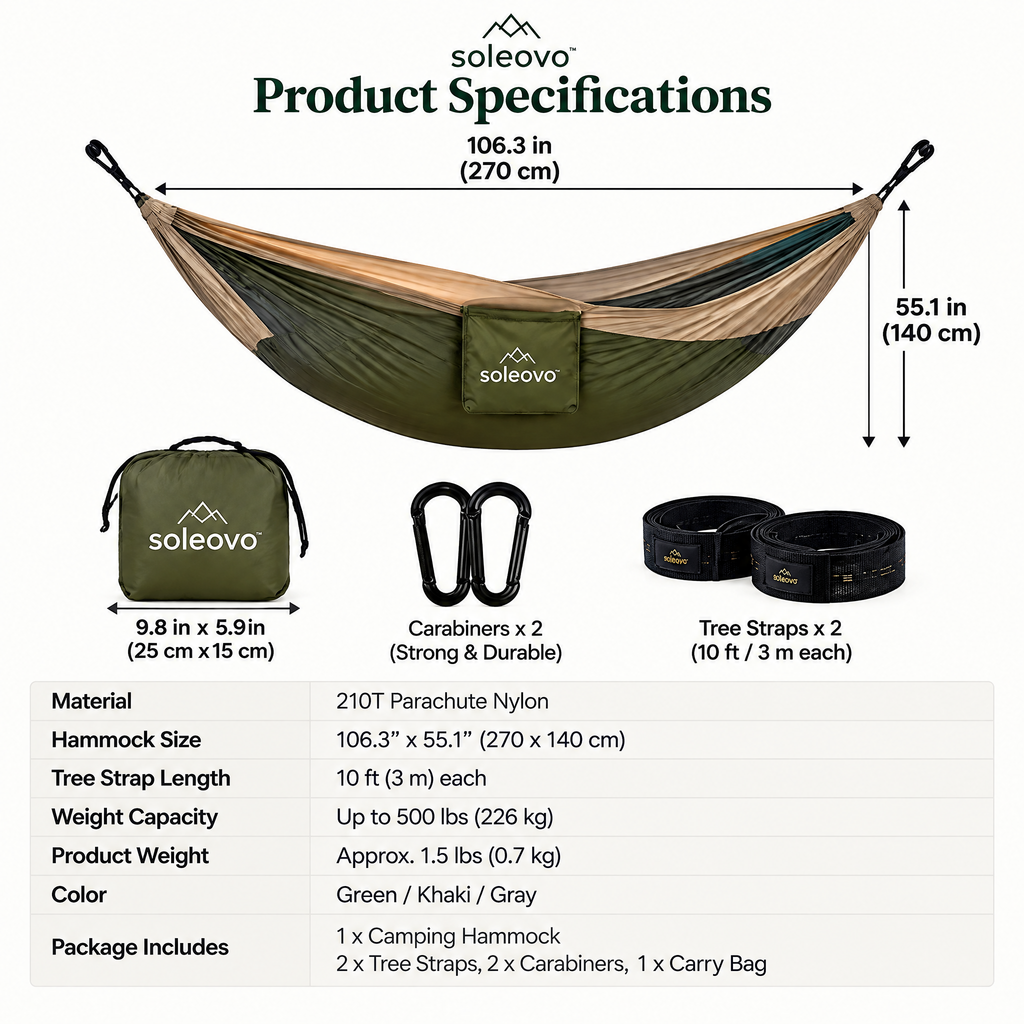 soleovo™ Portable Camping Hammock with Tree Straps