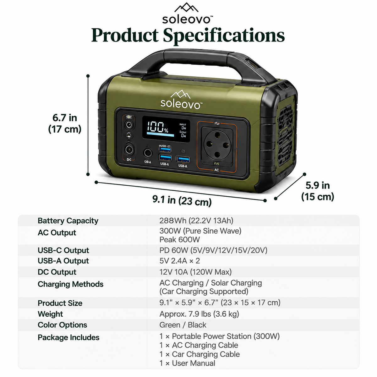 soleovo™ Portable Power Station 300W with Solar Charging Support
