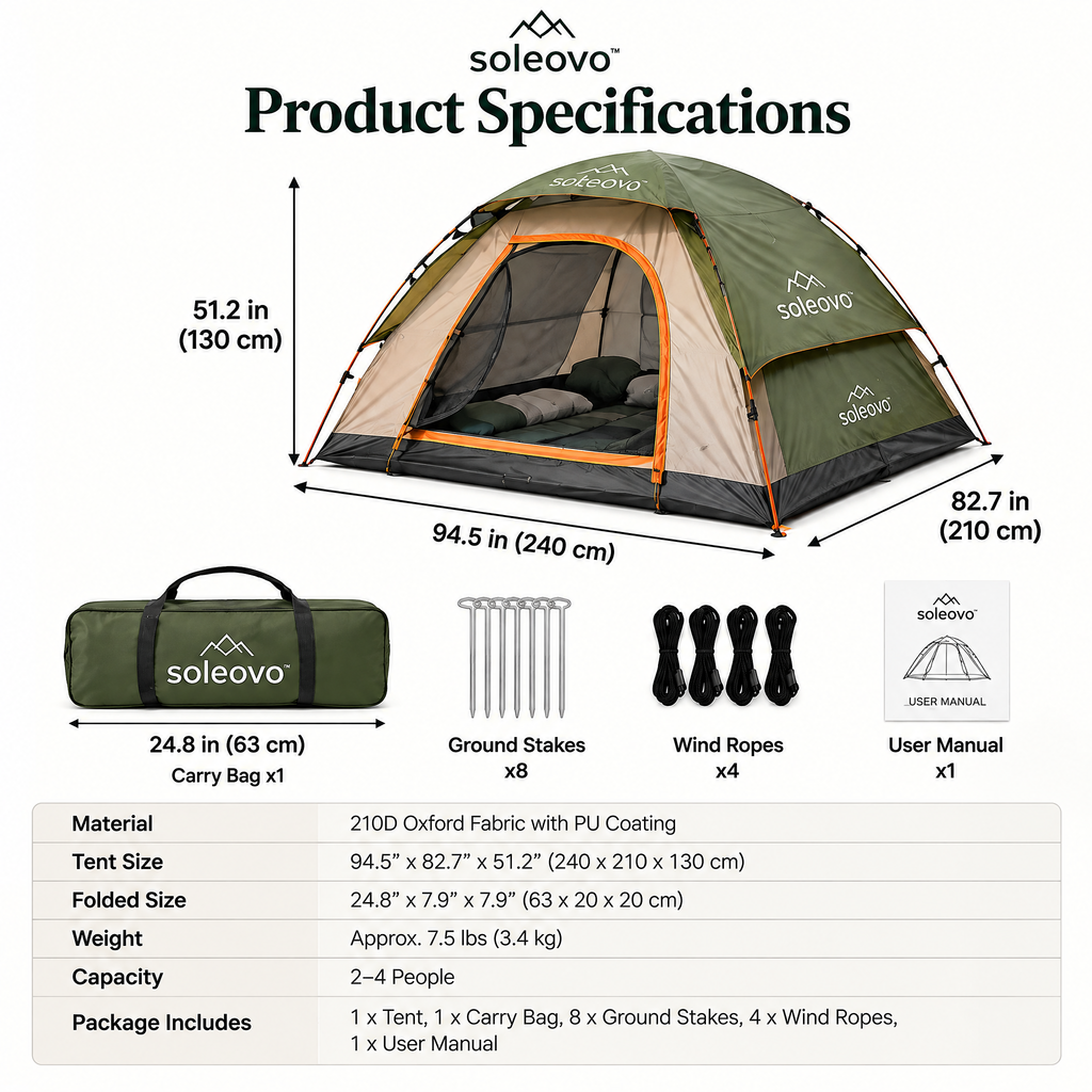 soleovo™ Waterproof Camping Tent for 2-4 People