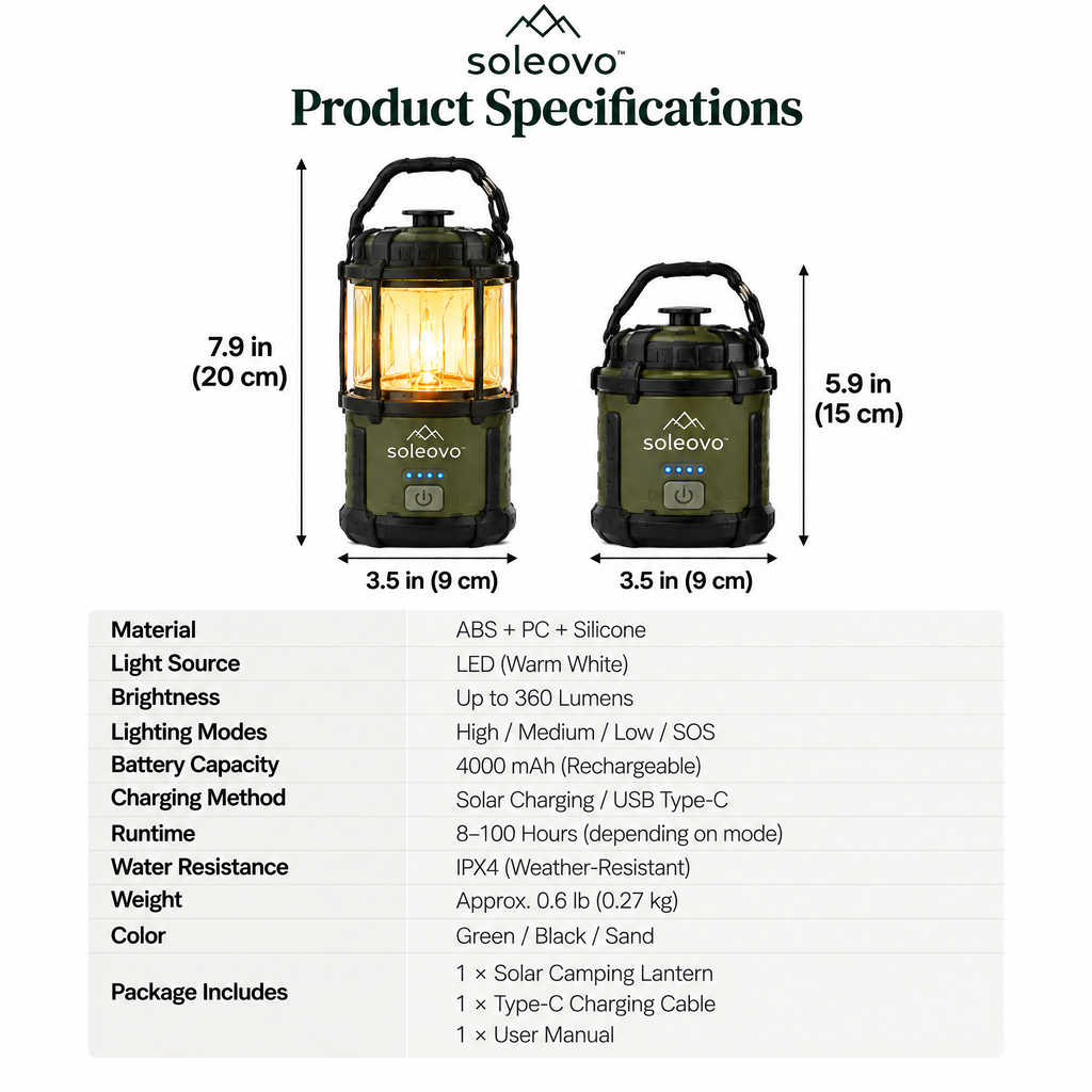 soleovo™ Solar Camping Lantern with USB Charging
