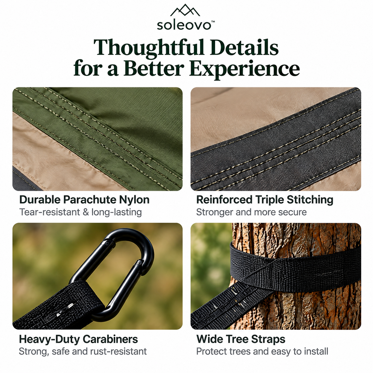 soleovo™ Portable Camping Hammock with Tree Straps