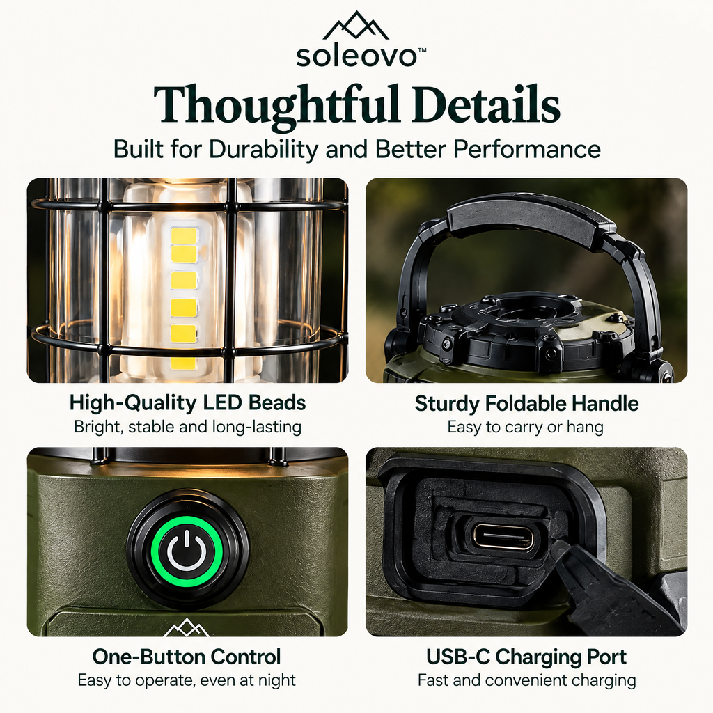 soleovo™ LED Camping Lantern with Rechargeable Battery