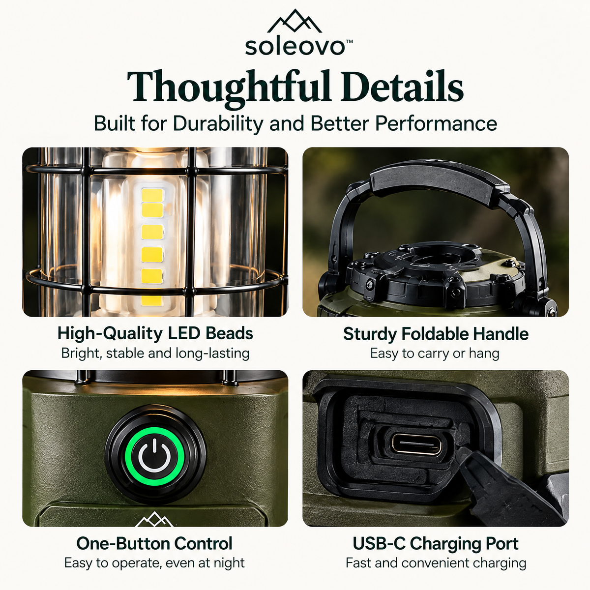 soleovo™ LED Camping Lantern with Rechargeable Battery