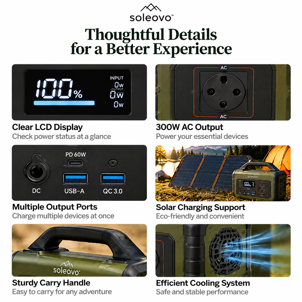 soleovo™ Portable Power Station 300W with Solar Charging Support