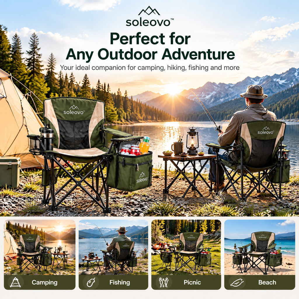 soleovo™ Portable Folding Camping Chair with Cooler Bag