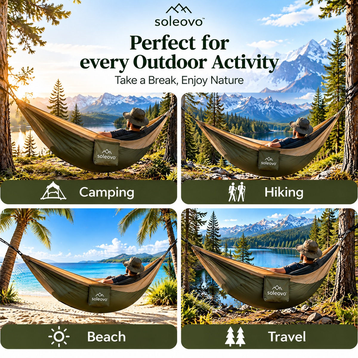 soleovo™ Portable Camping Hammock with Tree Straps