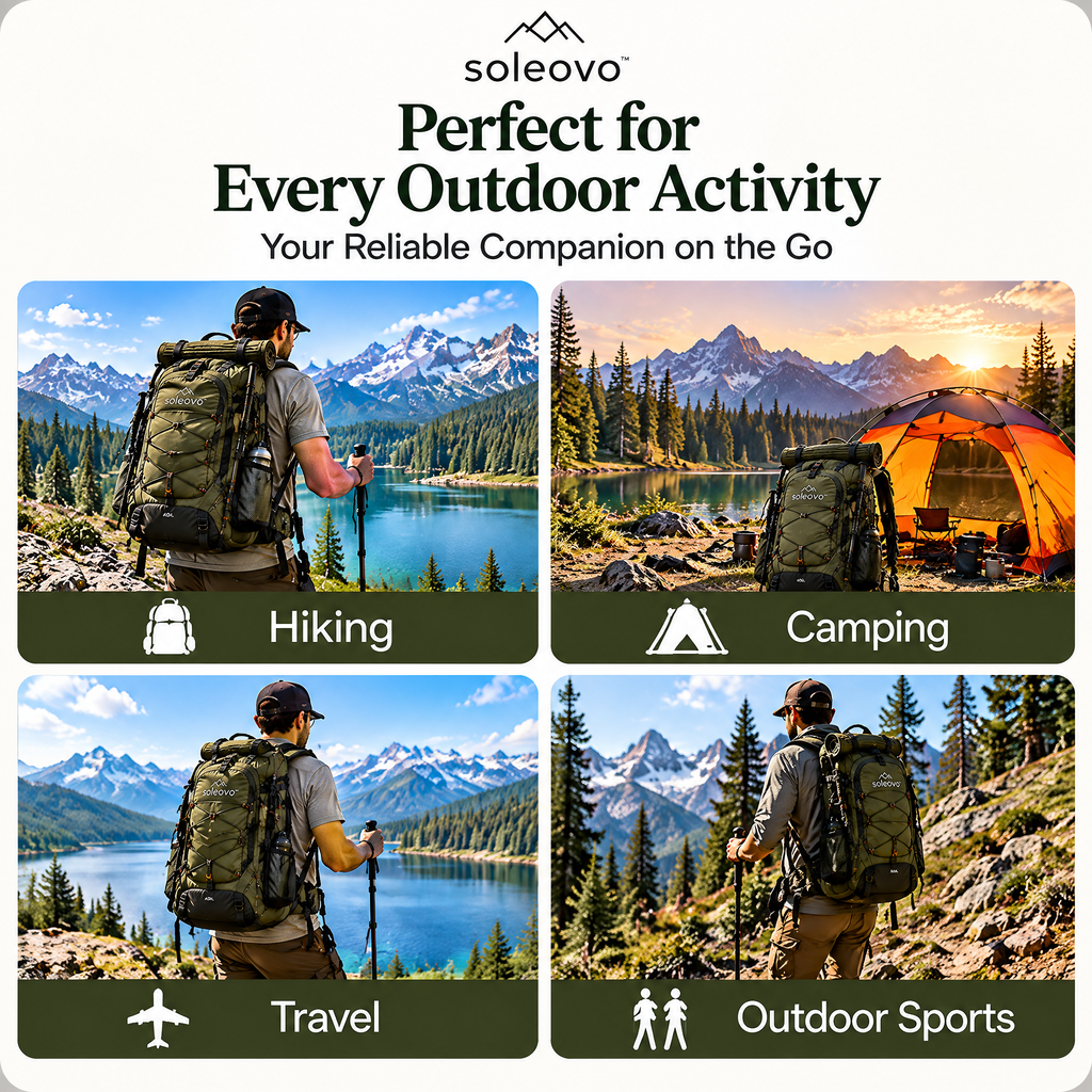 soleovo™ 40L Hiking Backpack with Hydration Compatibility