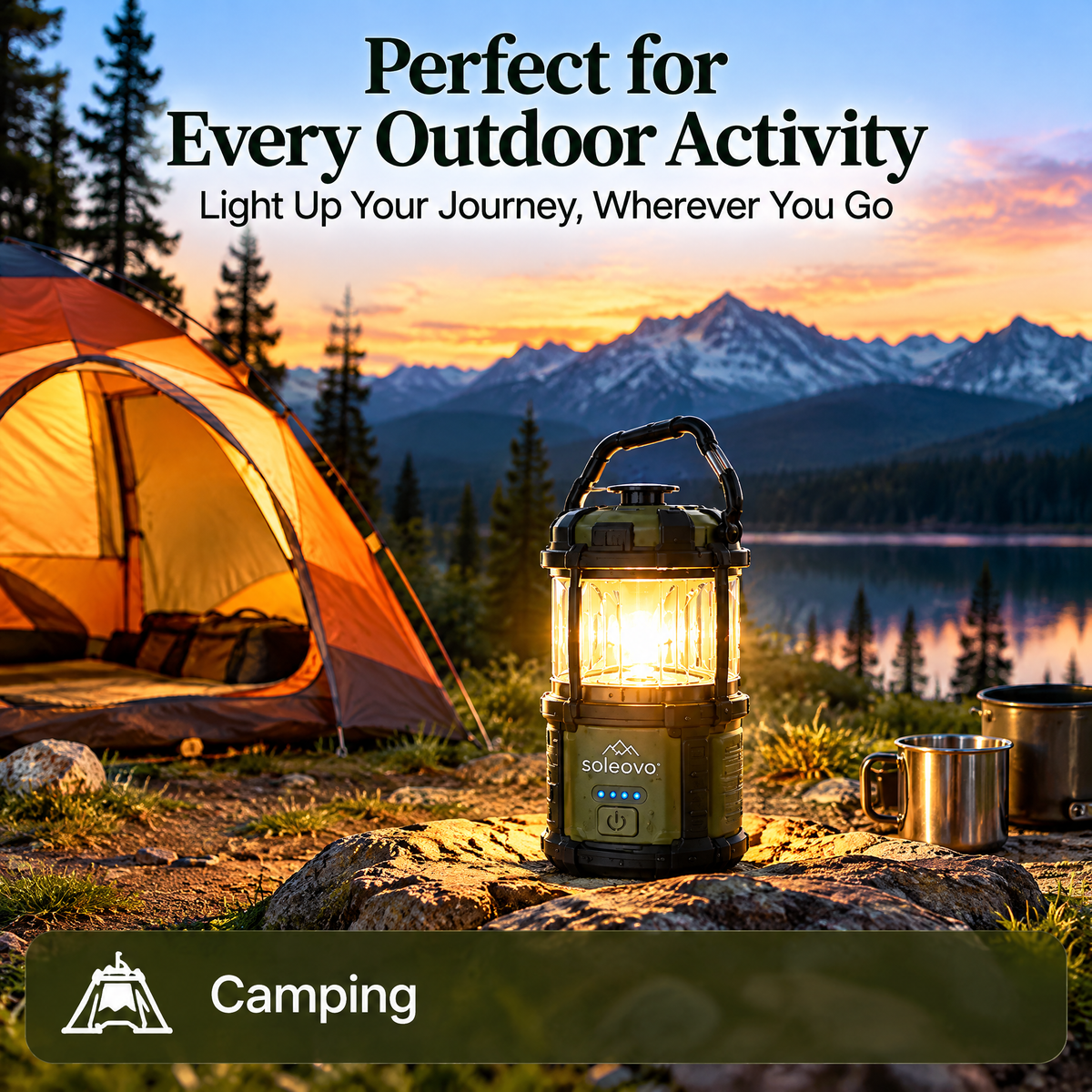 soleovo™ Solar Camping Lantern with USB Charging