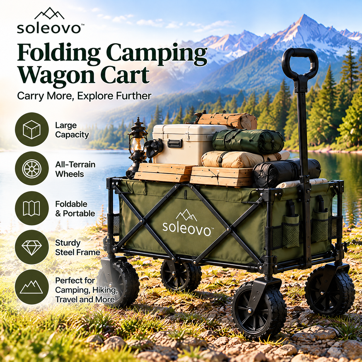 soleovo™ Folding Camping Wagon Cart with All-Terrain Wheels