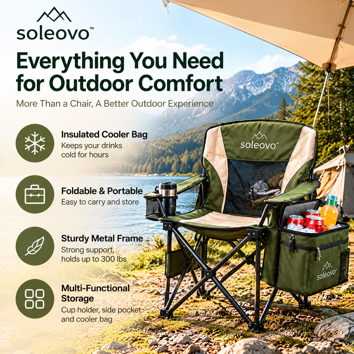 soleovo™ Portable Folding Camping Chair with Cooler Bag