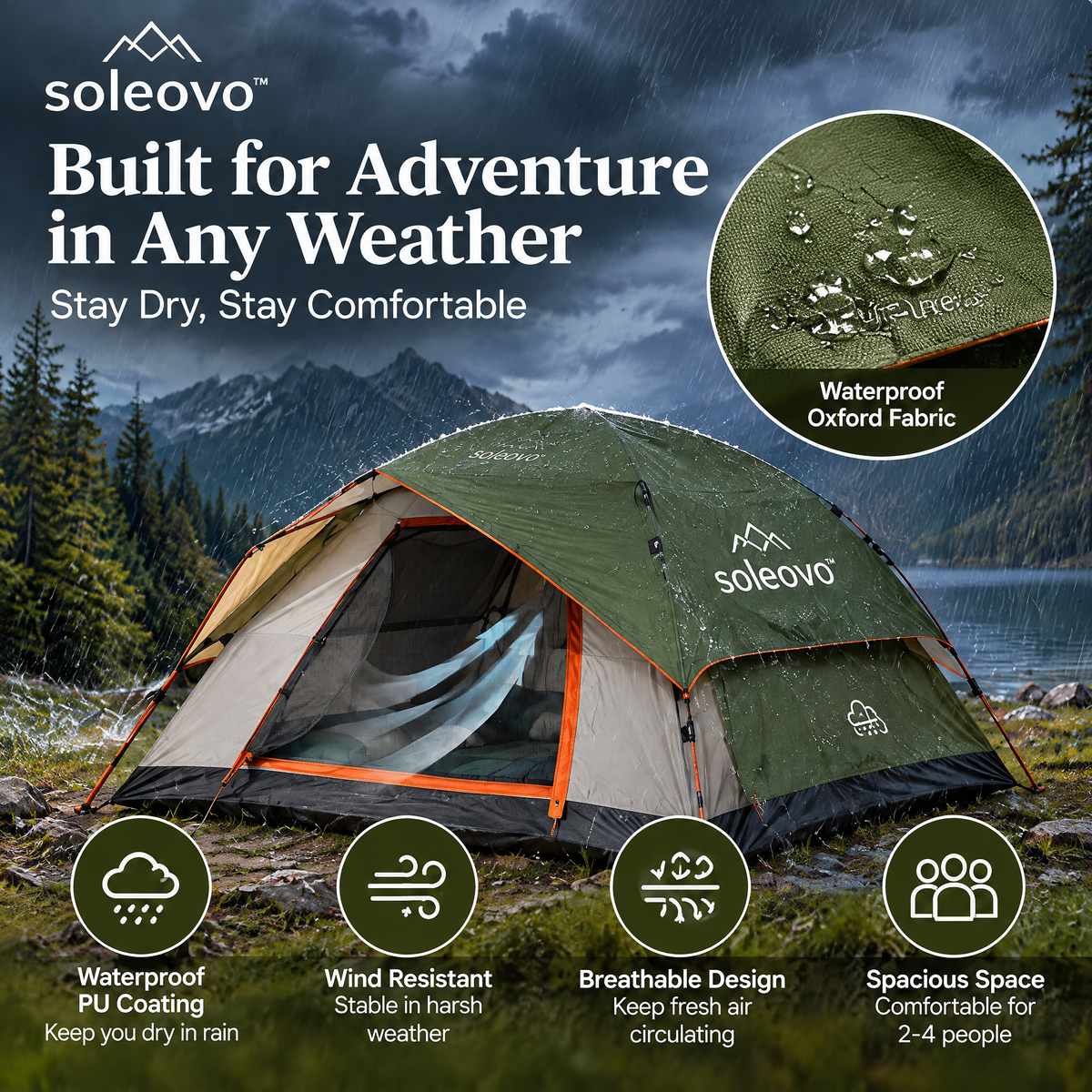 soleovo™ Waterproof Camping Tent for 2-4 People
