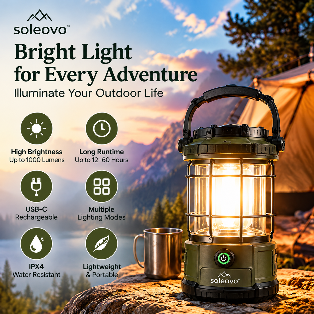 soleovo™ LED Camping Lantern with Rechargeable Battery