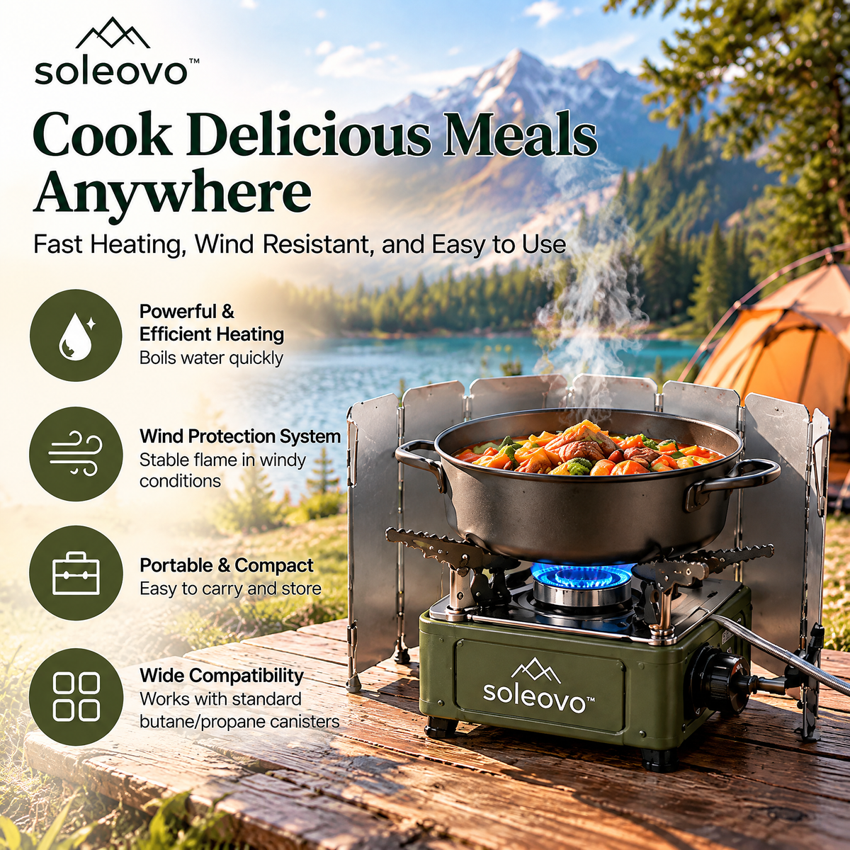 soleovo™ Portable Camping Stove with Wind Protection System
