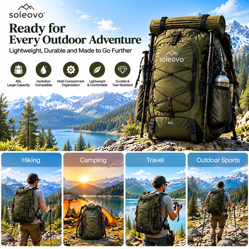 soleovo™ 40L Hiking Backpack with Hydration Compatibility