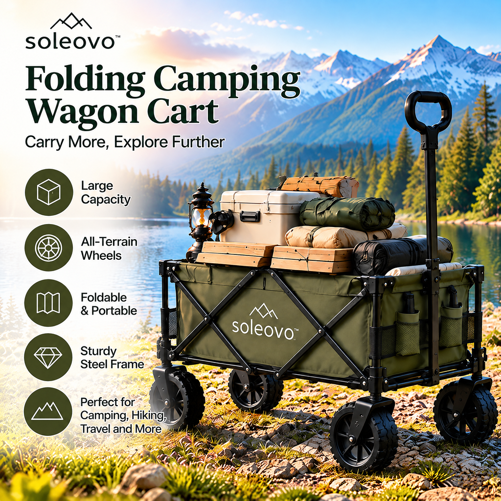 soleovo™ Folding Camping Wagon Cart with All-Terrain Wheels