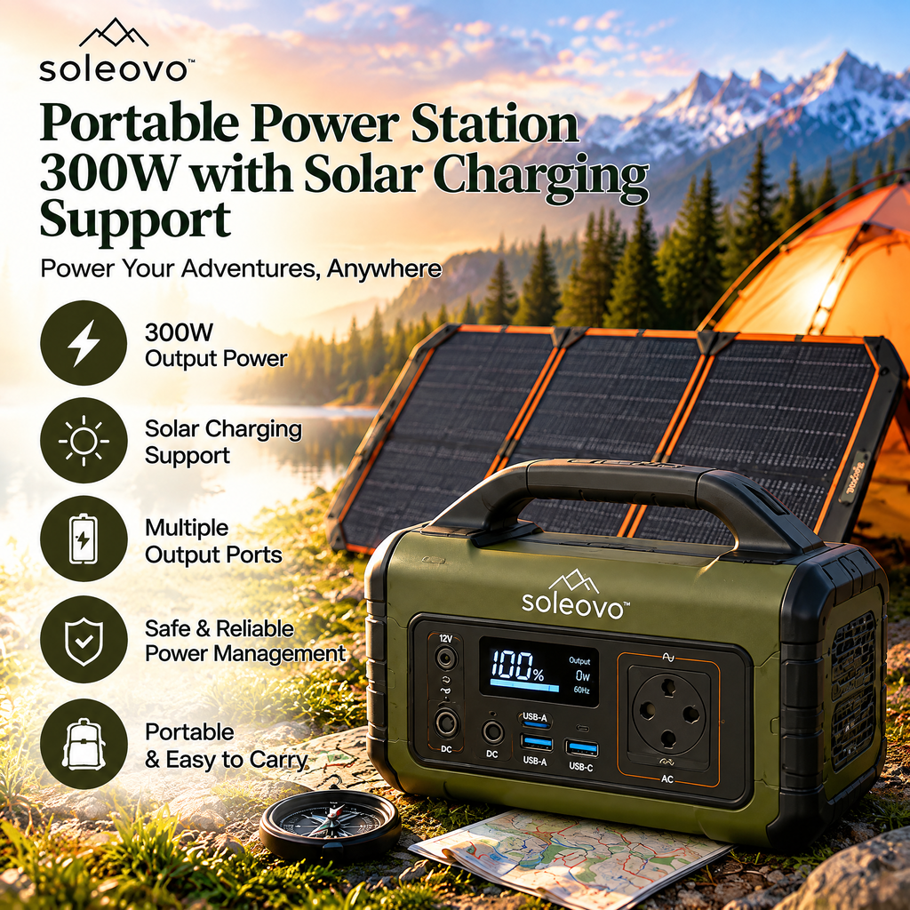 soleovo™ Portable Power Station 300W with Solar Charging Support