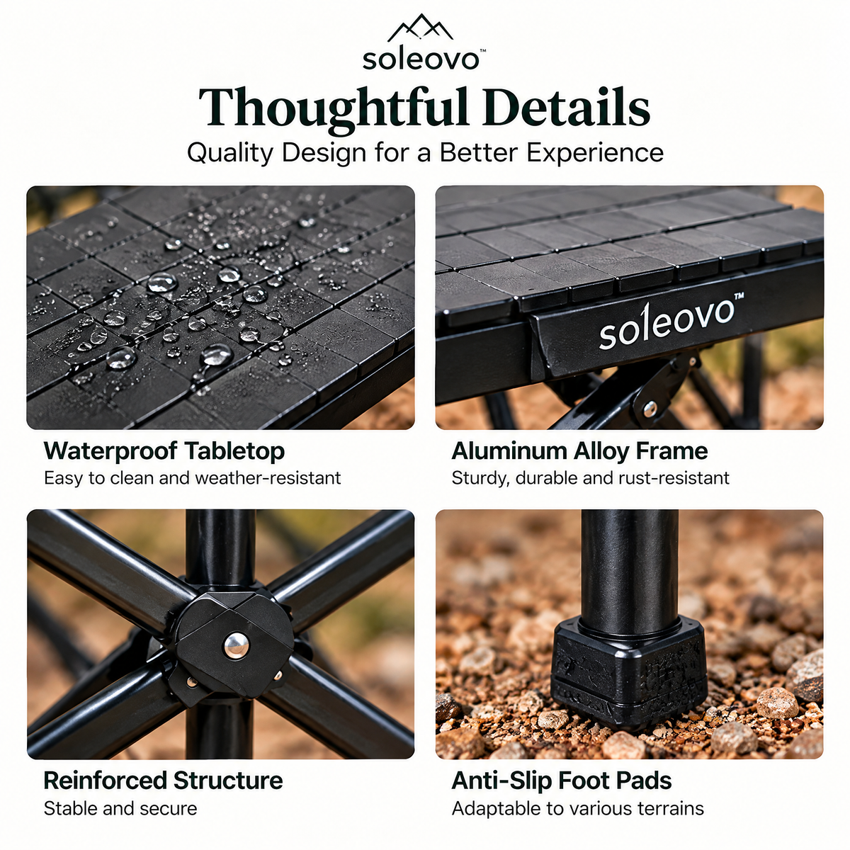 soleovo™ Portable Camping Table with Folding Aluminum Frame