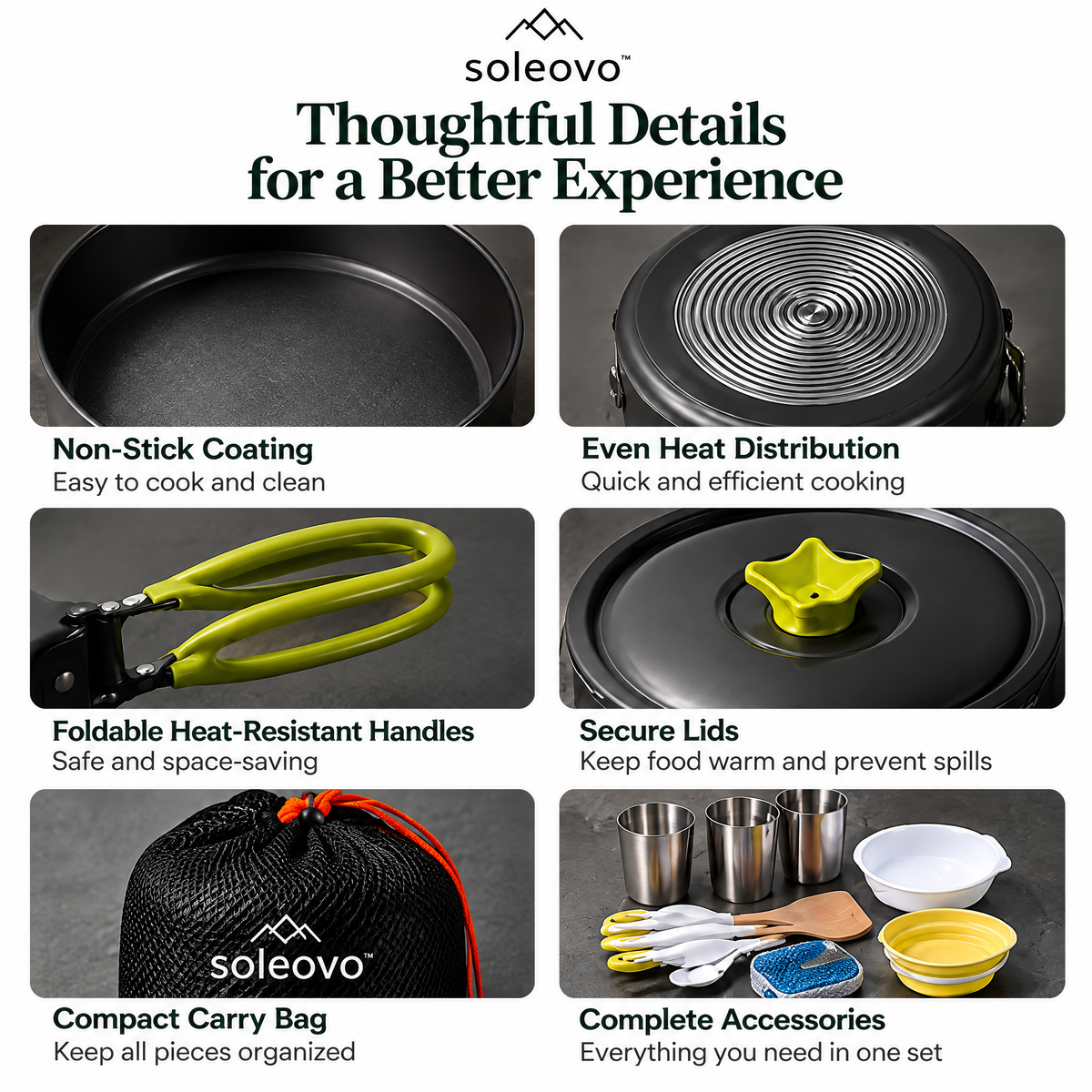 soleovo™ 12-Piece Camping Cookware Set with Carry Bag