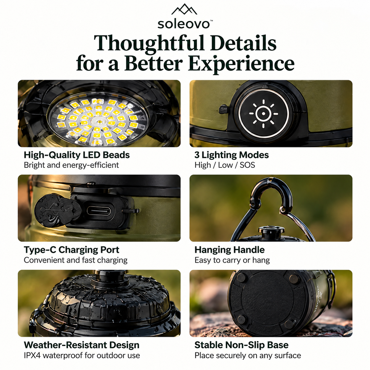 soleovo™ Outdoor LED String Lights with Camping Hanging Hooks