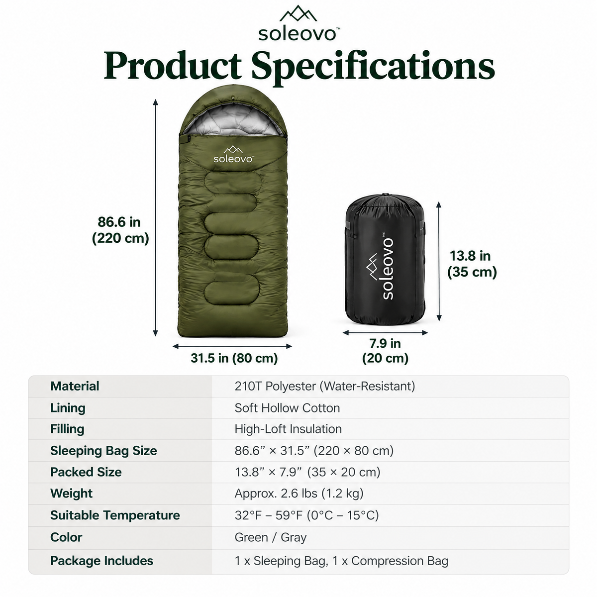 soleovo™ Lightweight Sleeping Bag for Camping & Backpacking