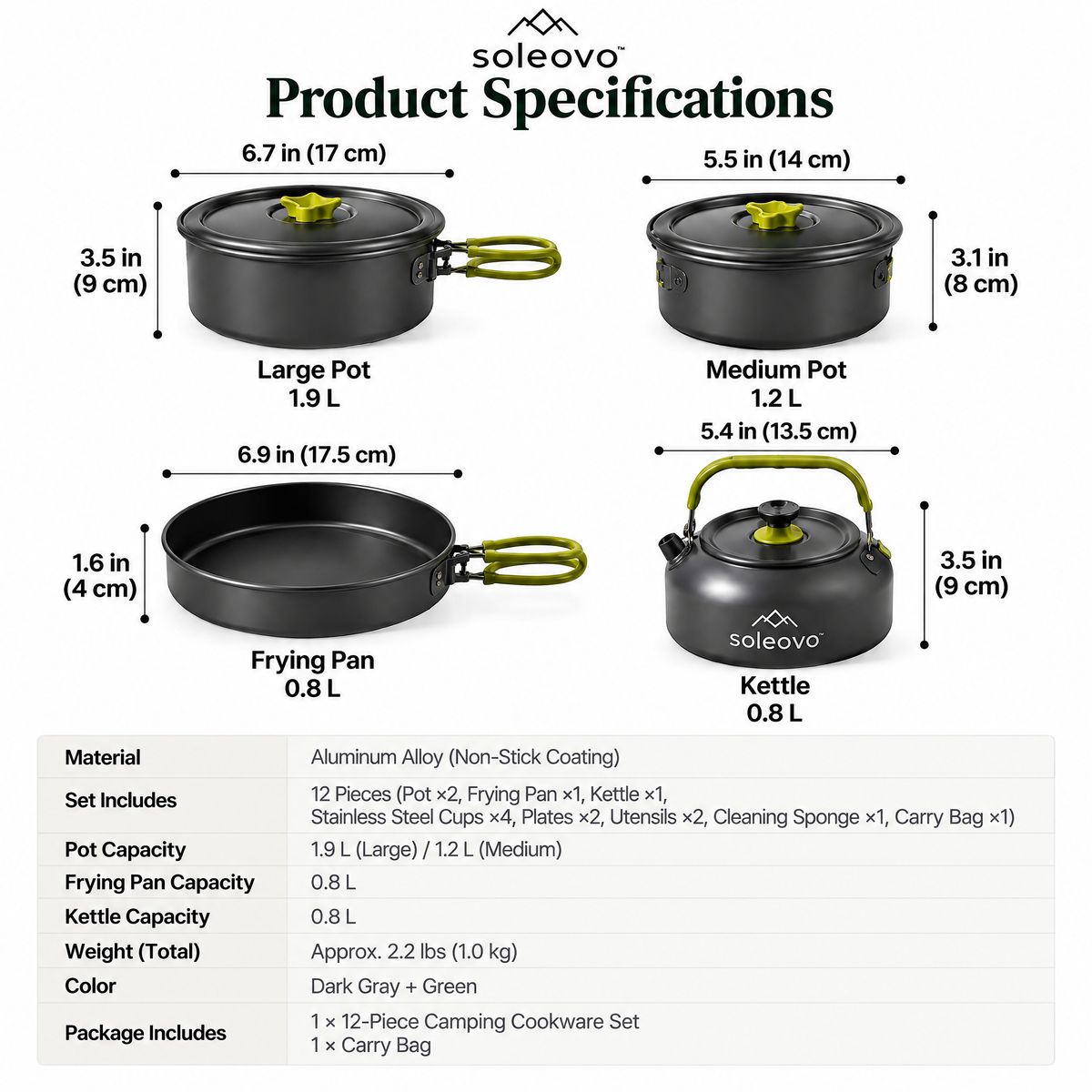 soleovo™ 12-Piece Camping Cookware Set with Carry Bag