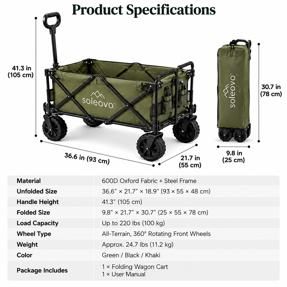 soleovo™ Folding Camping Wagon Cart with All-Terrain Wheels