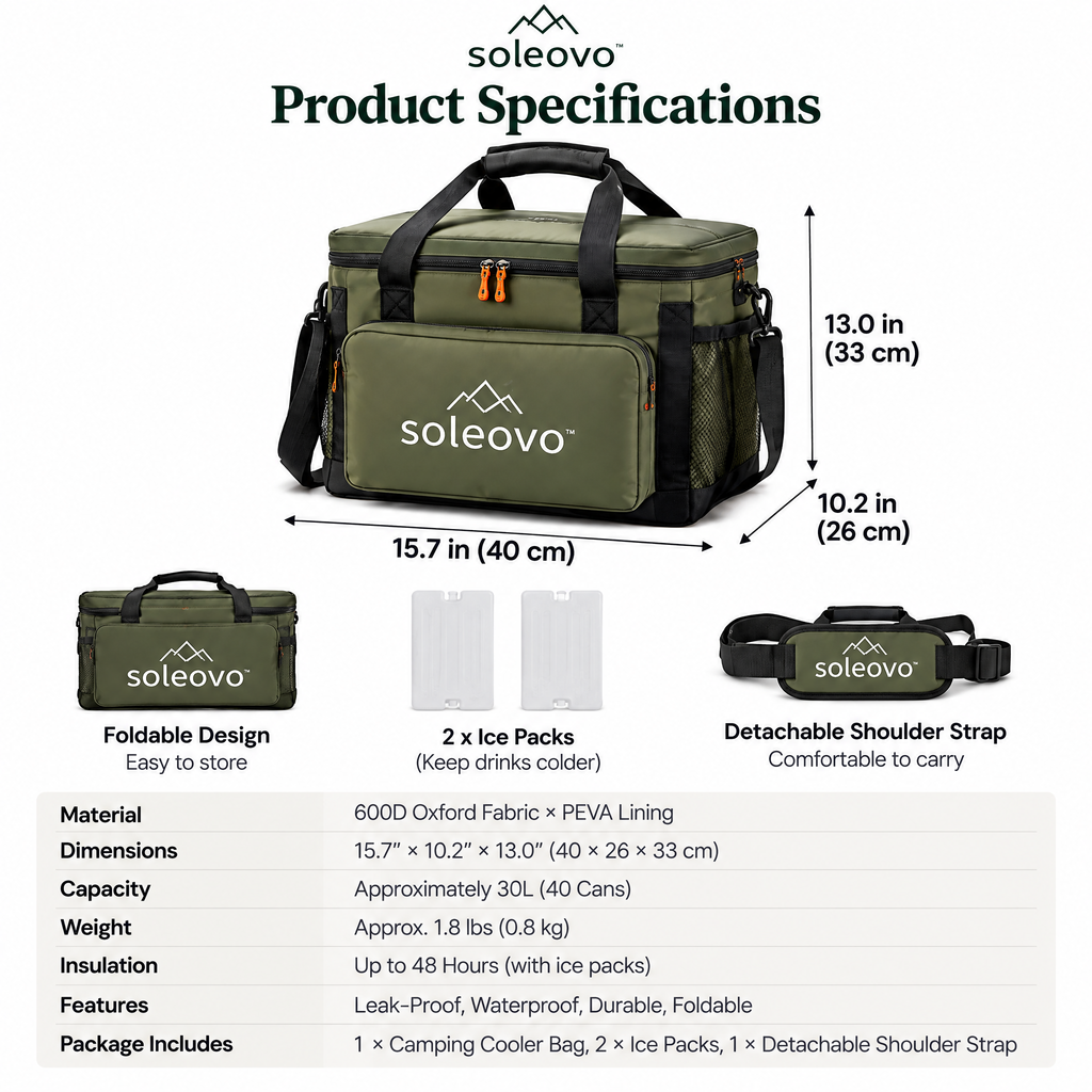soleovo™ Portable Camping Cooler with Shoulder Strap